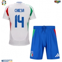 Otroški Nogometni dresi Italija Federico Chiesa #14 Gostujoči EP 2024 Kratek Rokav (+ Kratke hlače)